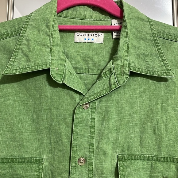 Covington size Large 42-44 green short sleeve button up casual shirt pockets - Picture 5 of 10